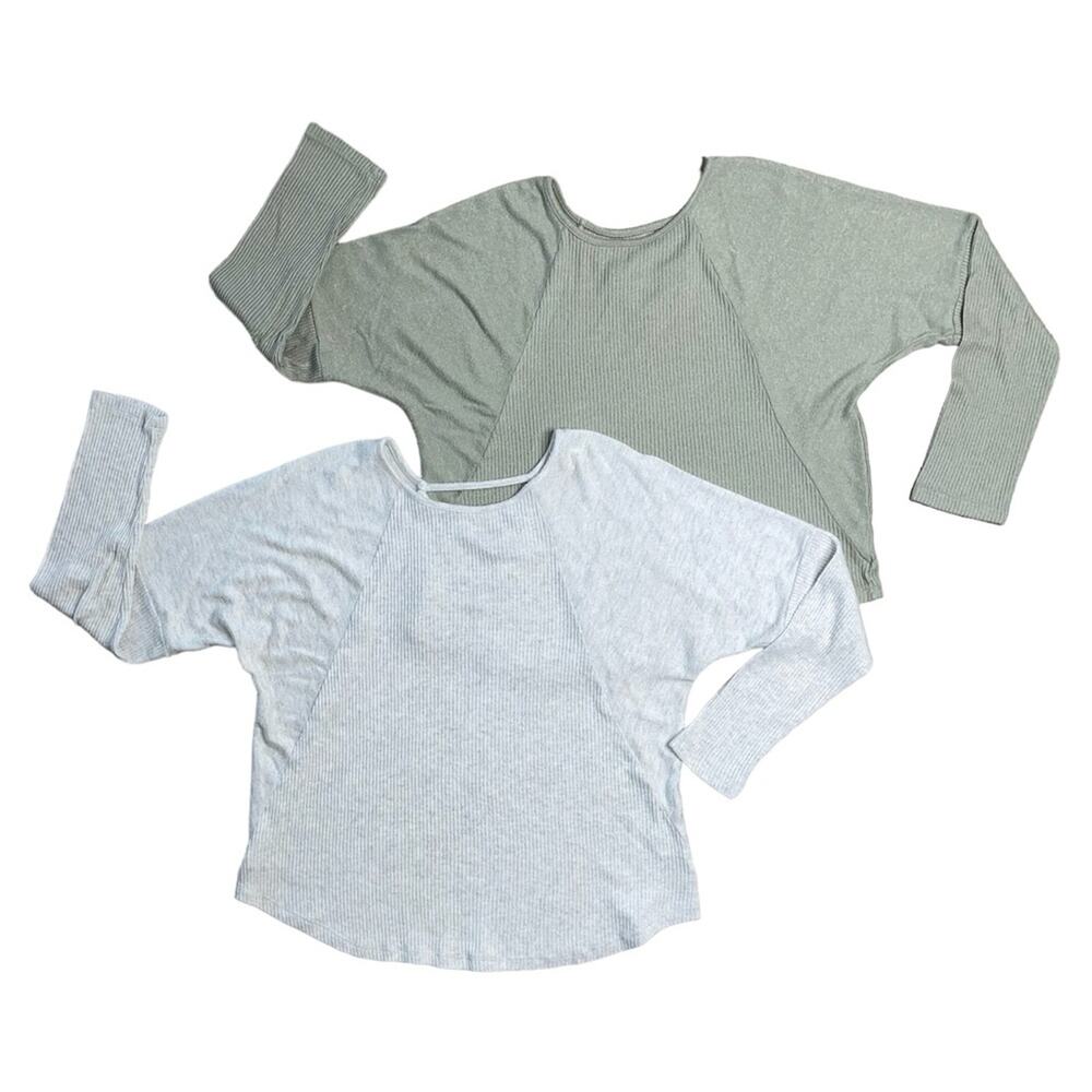 Pair of HIPPIE ROSE Ribbed Long Sleeve Criss Cross Cut Out Shirts Women’s
